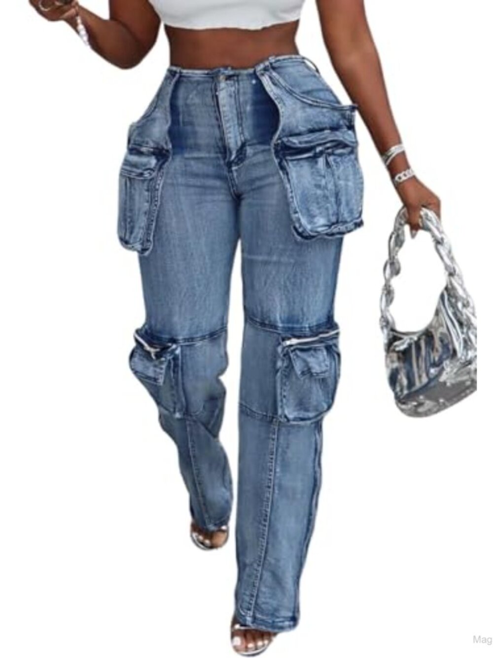 High Waisted Baggy Wide Leg Cargo Jeans Women Y2K Stretch Denim Pants